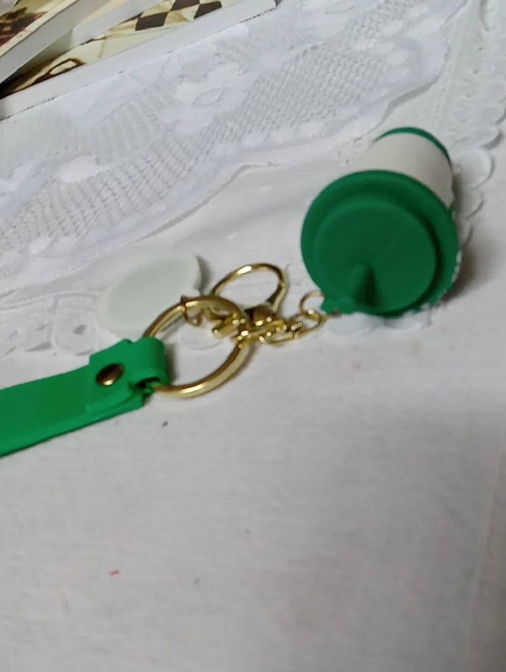Green & White  Keychain or Bag Charm Wrislet
